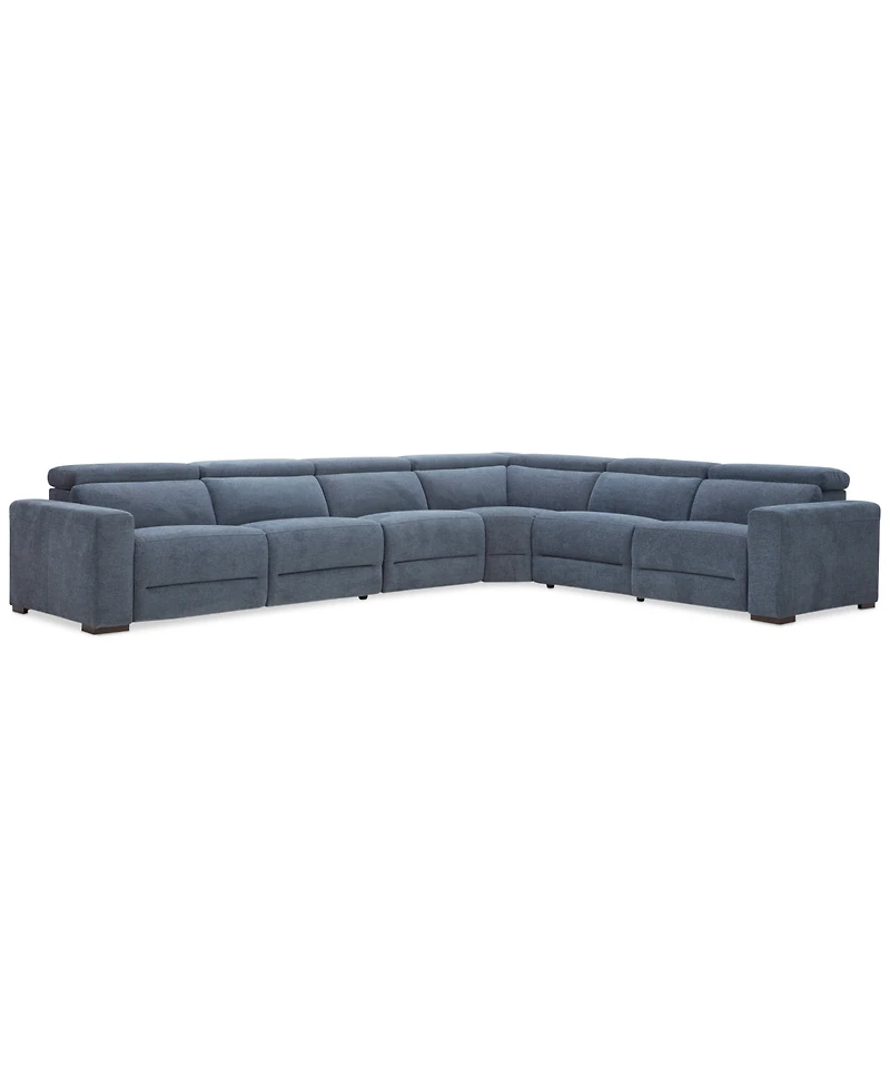 Nevio -Pc. Fabric Power Headrest Sectional with 3 Motion Chairs