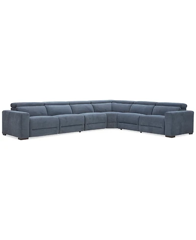 Nevio -Pc. Fabric Power Headrest Sectional with 3 Motion Chairs