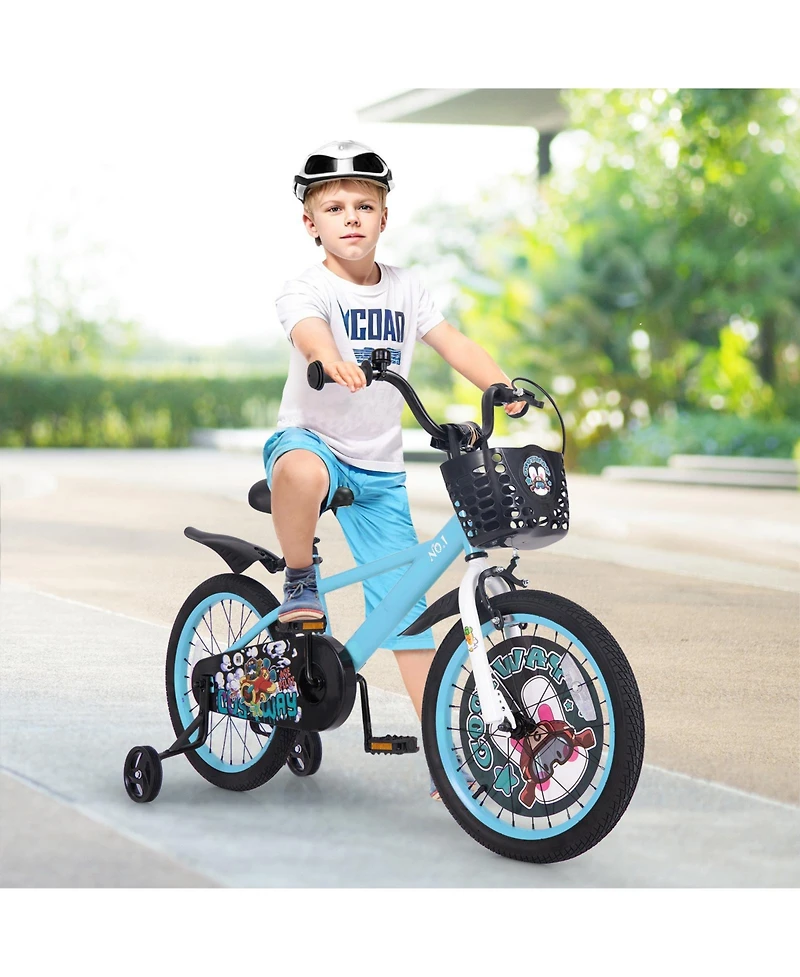 18 Inch Kids Bike with Adjustable Handlebar and Saddle for 4-8 Years Old