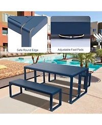 Aoodor 3-Piece Outdoor Patio Dining Set, Aluminum Furniture Set with 1 Rectangular Picnic Table and 2 Benches for Garden, Lawn, Yard