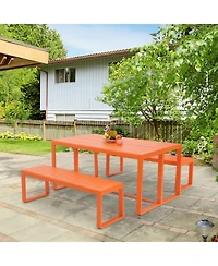 Aoodor 3-Piece Outdoor Patio Dining Set, Aluminum Furniture Set with 1 Rectangular Picnic Table and 2 Benches for Garden, Lawn, Yard