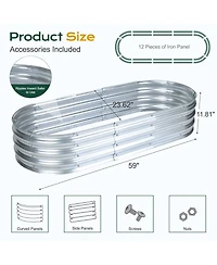 Aoodor Galvanized Raised Garden Bed Kit, 59''(L) x 23.62''(W) x11.81''(H) Outdoor Garden Planter Oval Large Boxes for Vegetables, Flowers, Herbs