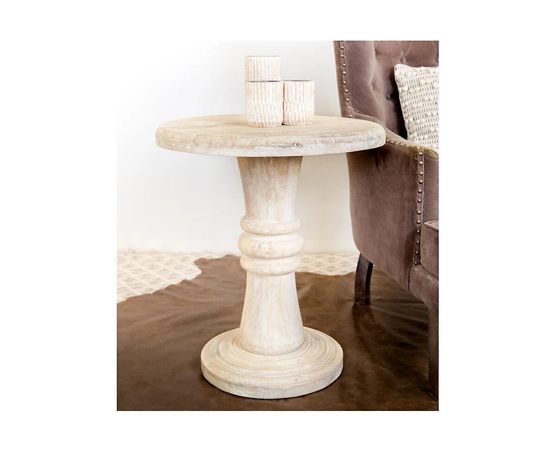 28" White Distressed Solid Wood Round End Table
