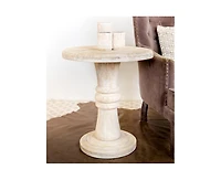 28" White Distressed Solid Wood Round End Table