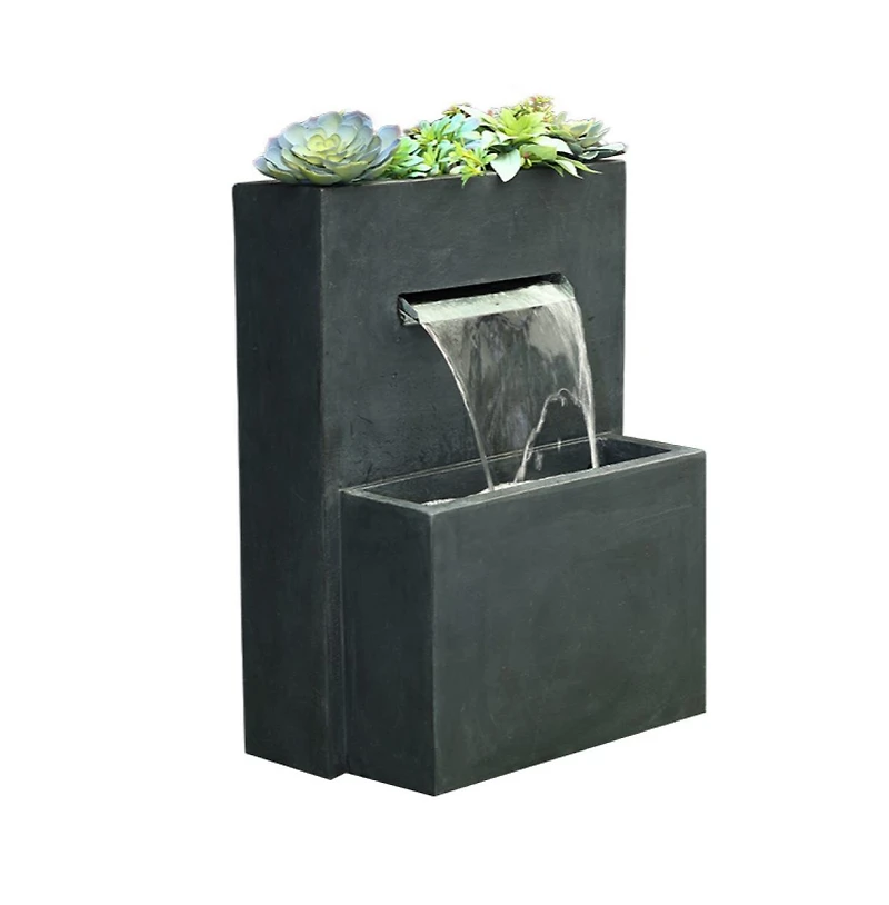 LuxenHome Gray Resin Modern Rectangular Waterfall Outdoor Fountain