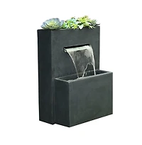 LuxenHome Gray Resin Modern Rectangular Waterfall Outdoor Fountain