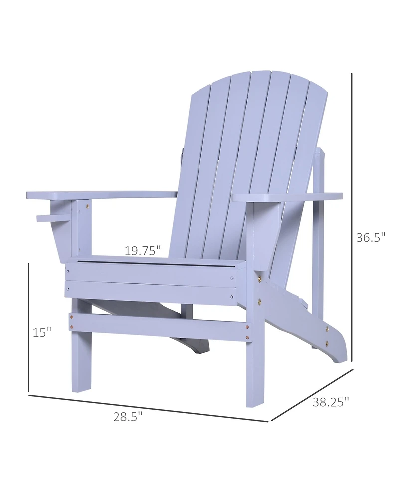 Wooden Adirondack Chair, Outdoor Patio Lawn Chair with Cup Holder, Weather Resistant Lawn Furniture