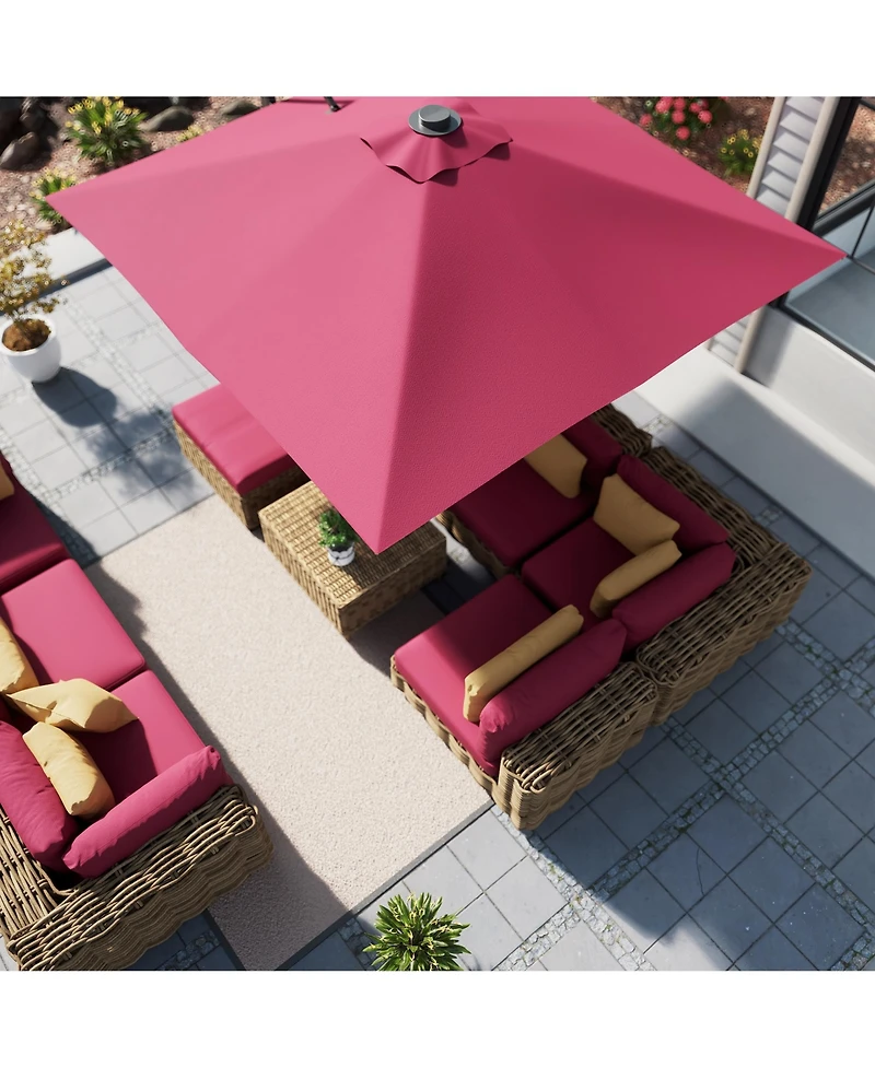 Mondawe 120" Square Cantilever Umbrella with Detachable Led Atmosphere Light and Bluetooth Player, w/ Weight Base Included
