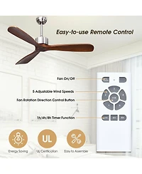 52 Inch Modern Brushed Nickel Finish Ceiling Fan with Remote Control