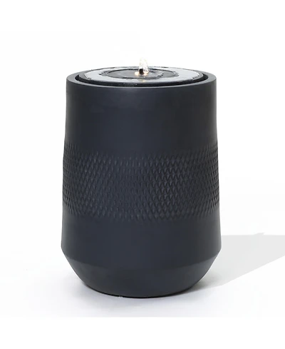 LuxenHome Dark Gray Resin Round Bubbler 23" Tall Outdoor Fountain with Lights, Solar Powered
