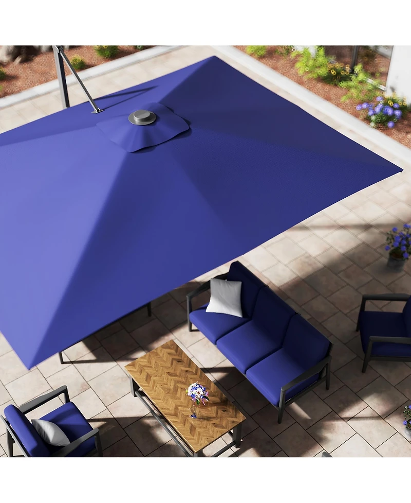 Mondawe 120" Square Cantilever Umbrella with Detachable Led Atmosphere Light and Bluetooth Player, w/ Weight Base Included