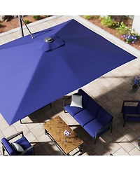 Mondawe 120" Square Cantilever Umbrella with Detachable Led Atmosphere Light and Bluetooth Player, w/ Weight Base Included