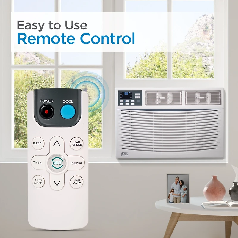 Black+Decker Window Air Conditioner 8,000 Btu, Ac Window Unit Cools Up to 350 Square Feet, Window Ac Unit with Remote Control, 3 Cooling Speeds and Fa