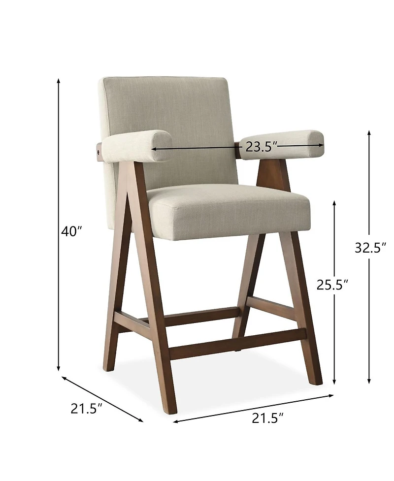 Upholstered Counter Height Bar Stool with Arms, 25.5" Solid Wood Chair for Kitchen Island or Home Bar-Maison Boucle