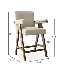 Upholstered Counter Height Bar Stool with Arms, 25.5" Solid Wood Chair for Kitchen Island or Home Bar-Maison Boucle