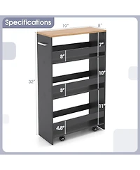 4-Tier Rolling Storage Cart Slim Kitchen Cart on Wheels with Open Shelves and Handle