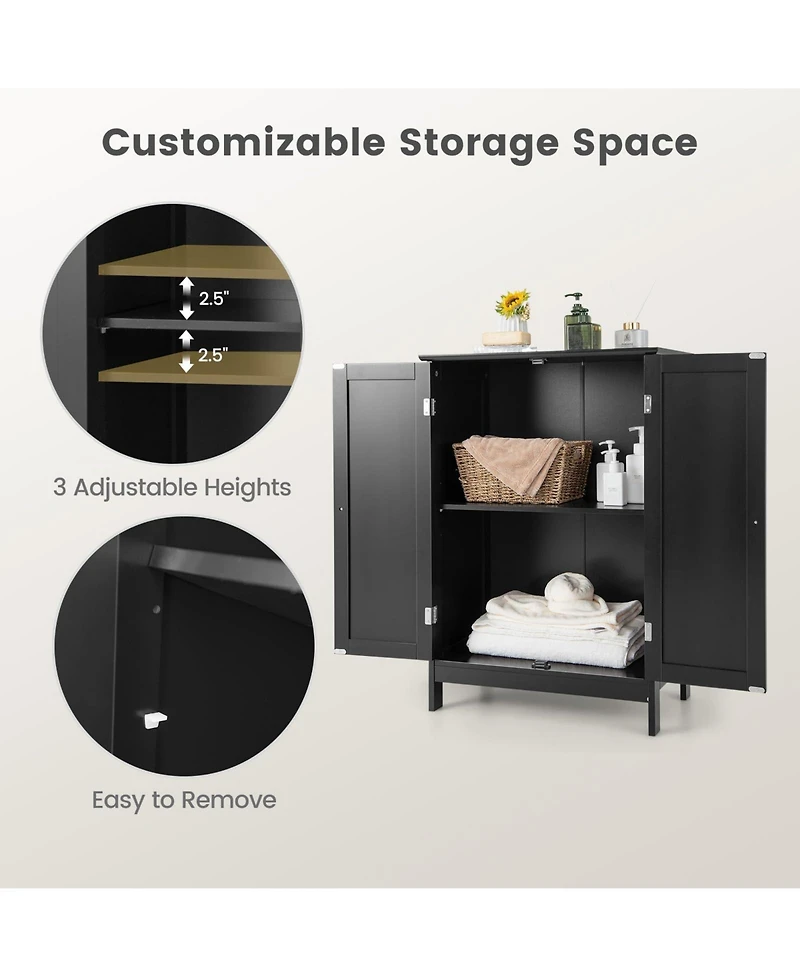 2-Door Free-Standing Bathroom Cabinet with Shelf