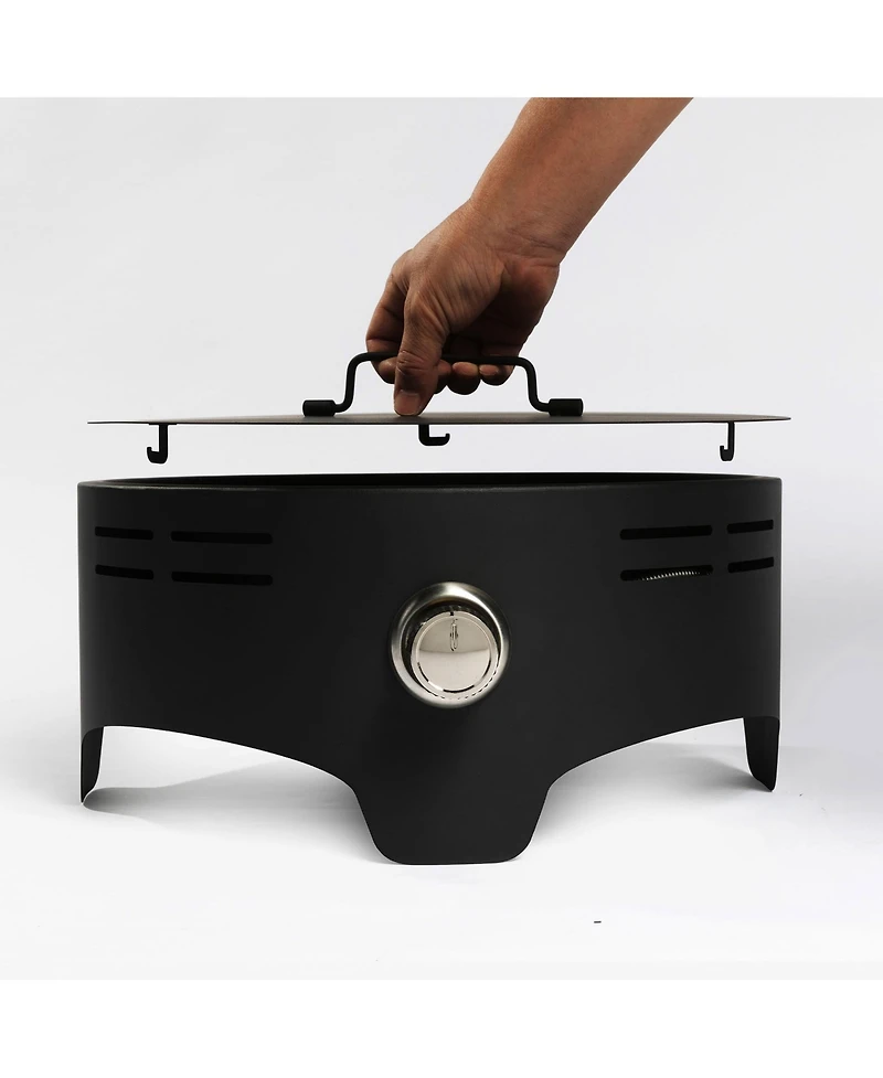 15 Inch Propane Tabletop Fire Pit with Lid as Lockable Handle for Portable Camping