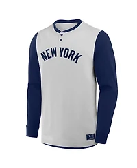 Fanatics Men's Gray/Navy New York Yankees Clubhouse Long Sleeve Henley Shirt