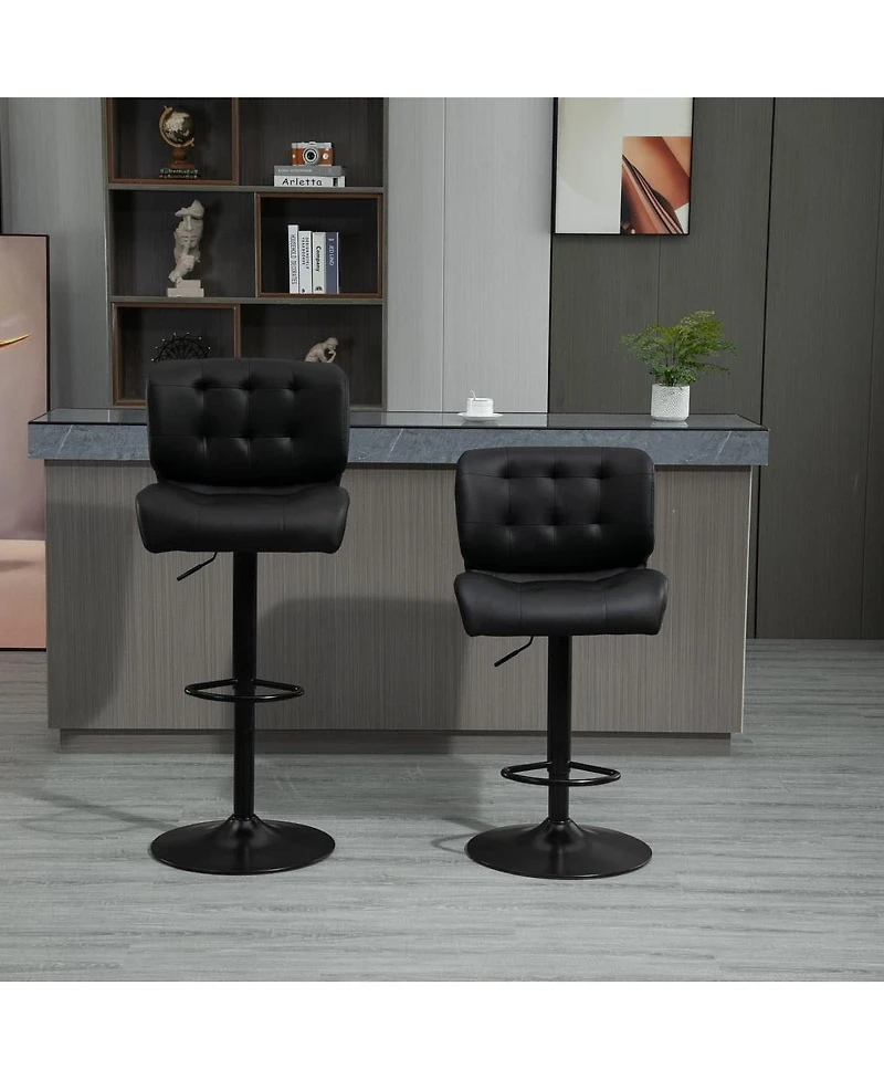 Adjustable Bar Stools Set of 2 with Swivel Seat Tufted Cushions and Metal Footrest for Home Bar Kitchen Island or Counter Height Seating-The Pop Home