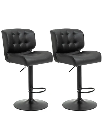 Adjustable Bar Stools Set of 2 with Swivel Seat Tufted Cushions and Metal Footrest for Home Bar Kitchen Island or Counter Height Seating-The Pop Home