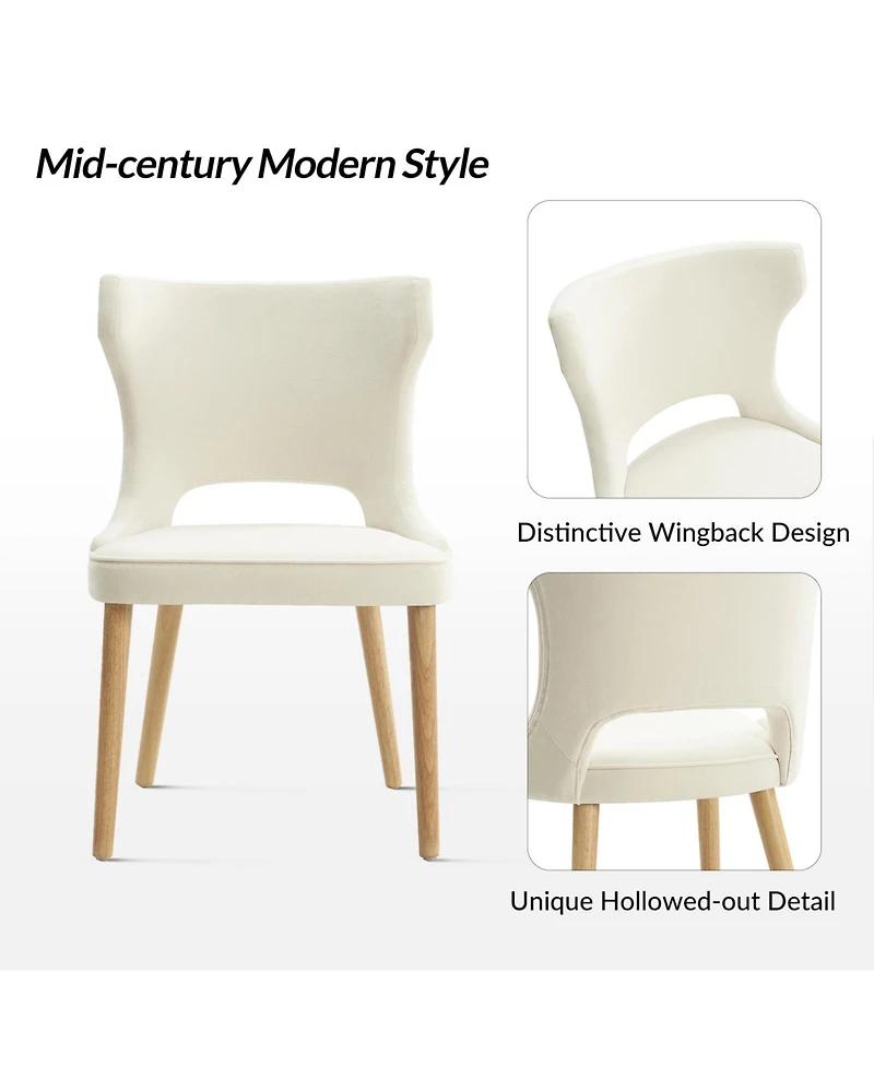 Rita Mid-Century Modern WaterProof Hollow Design Dining Chair with Wingback,Set of 2