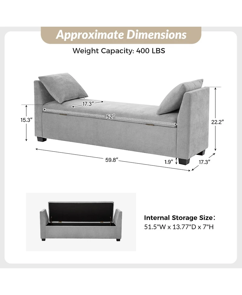 Bruno Modern Storage Bench with Rubber Wood Legs