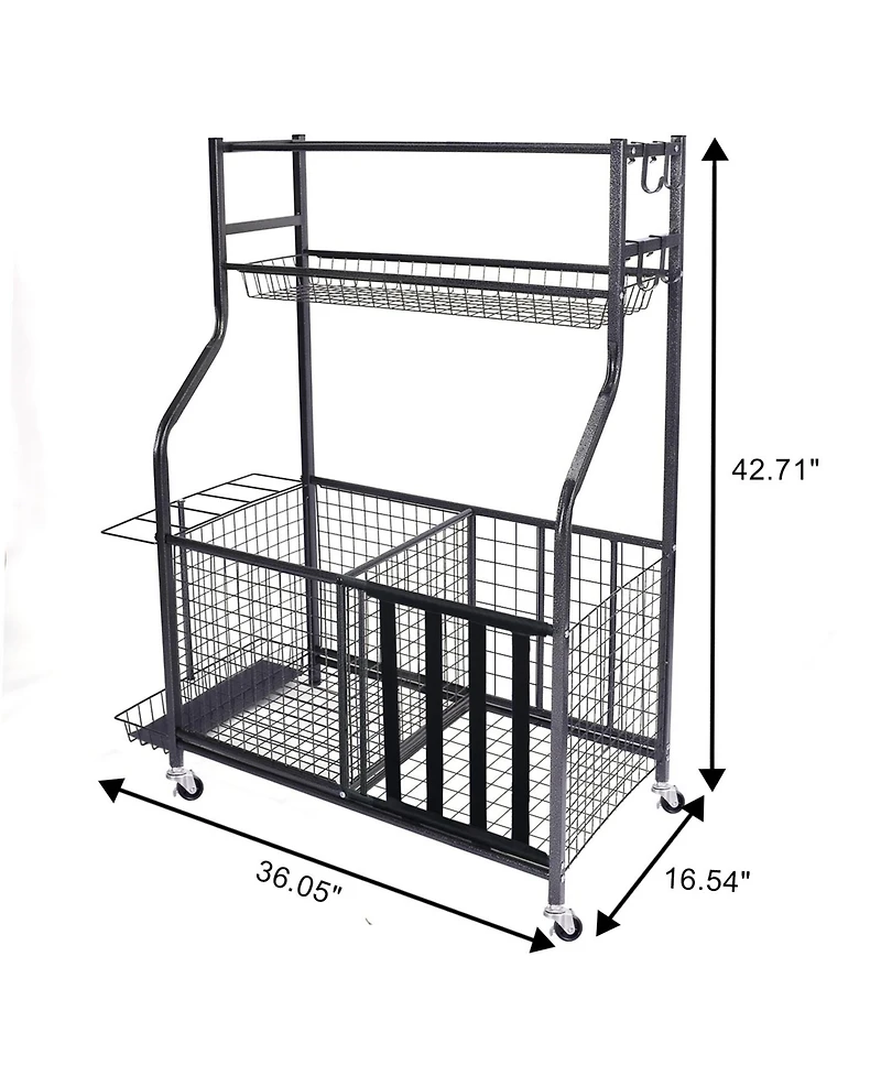 Mythinglogic Sports Organizers Rack with Wheels for Garage, Large Capacity Sports Equipment Storage Rack