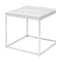 Industrial Square End Table with Wood Top and Metal Frame