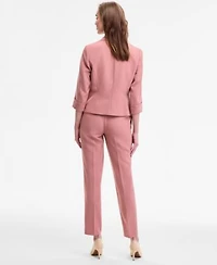 Kasper Womens Pleat Front Pants Printed V Neck Blouse 3 4 Sleeve Blazer