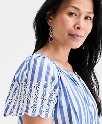 Style & Co Women's Cotton Eyelet Flutter-Sleeve Top, Exclusively at Macy's