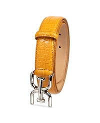 Sam Edelman Women's Skinny Exotic Textured Double-e Plaque Buckle Belt