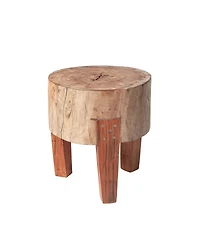 15" Dark Brown And Brown Distressed Reclaimed Wood Round End Table