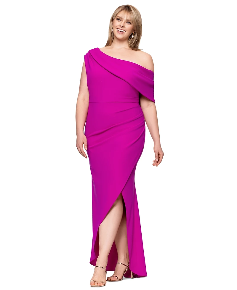 Betsy & Adam Plus Asymmetric High-Low Gown