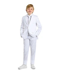 OppoSuits Teen Boys White Knight Slim Fit Solid Suit Including Blazer, Pants and Clip-On-Tie