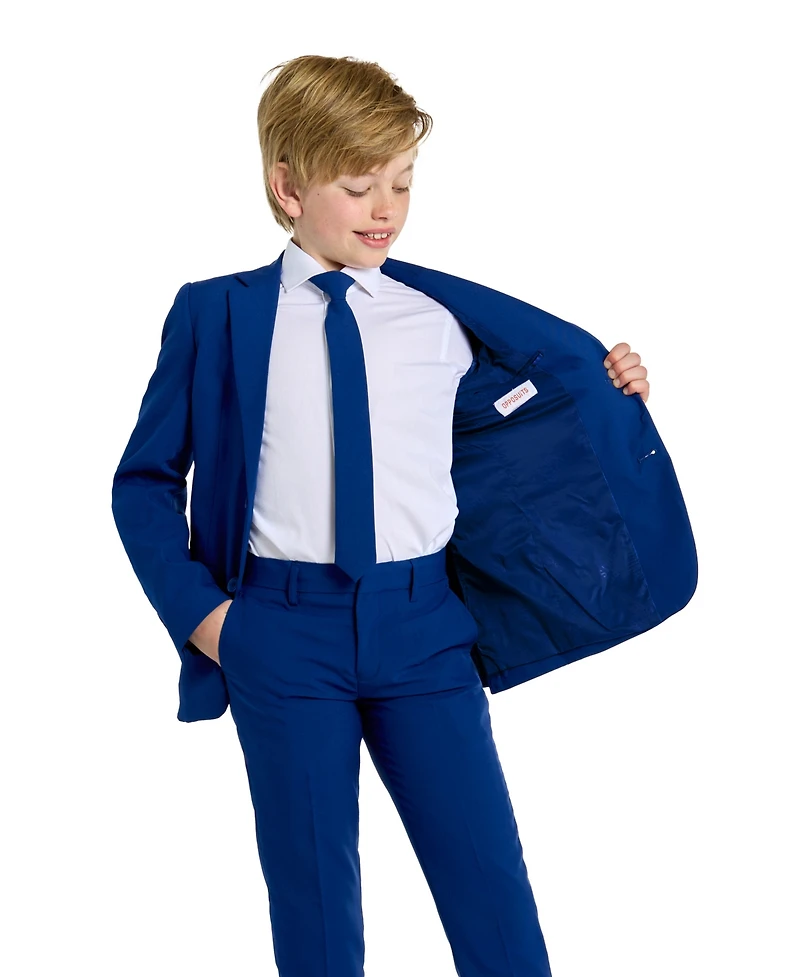 OppoSuits Teen Boys Navy Royale Slim Fit Solid Suit Including Blazer, Pants and Clip-On-Tie
