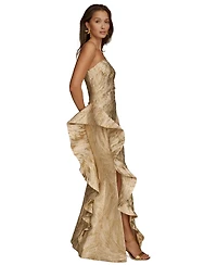 Donna Karan New York Women's Metallic Ruffled Strapless Gown