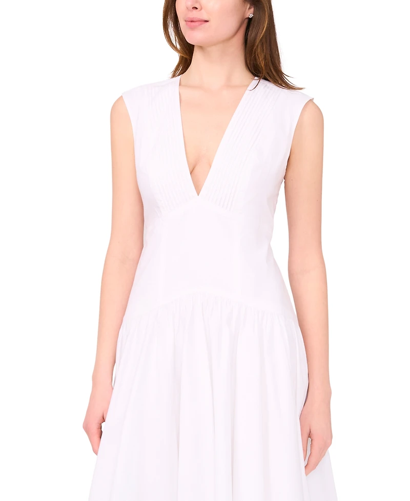 Parker The Abria Cotton Plunging-Neck Drop-Waist Midi Dress
