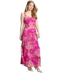 Jones New York Women's Printed Sleeveless Tiered Chiffon Dress