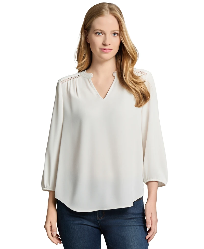 Jones New York Women's Split-Neck Picot-Trim Top