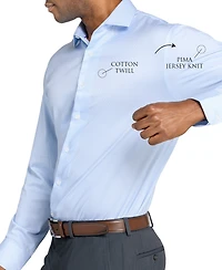 Michelsons Of London Men's Houndstooth Hybrid Slim Fit Easy Care Long Sleeve Shirt