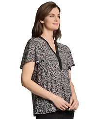Jones New York Women's Printed Split-Neck Flutter-Sleeve Top