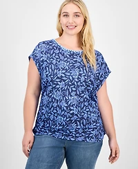 Democracy Trendy Plus Printed Side-Shirred Cap-Sleeve Top