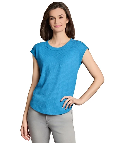 Jones New York Women's Crinkle-Texture Button-Trim Top