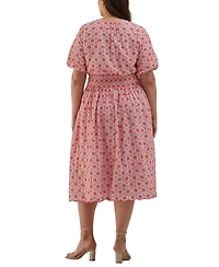 Ella Rafaella Plus Size Smocked Puff Short Sleeve Dress