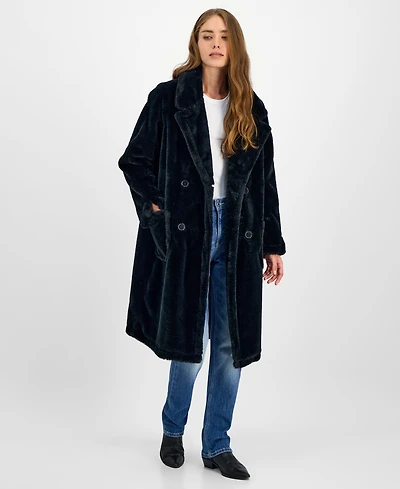 Jou Juniors' Faux-Fur Double-Breasted Coat, Created for Macy's