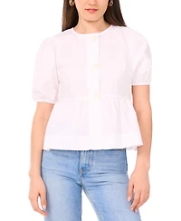 1.State Women's Cotton Puff Sleeve Peplum Top