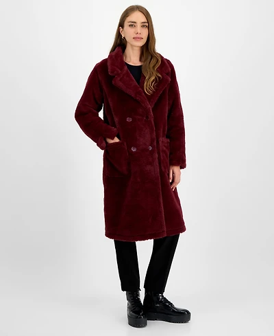 Jou Juniors' Faux-Fur Double-Breasted Coat, Created for Macy's