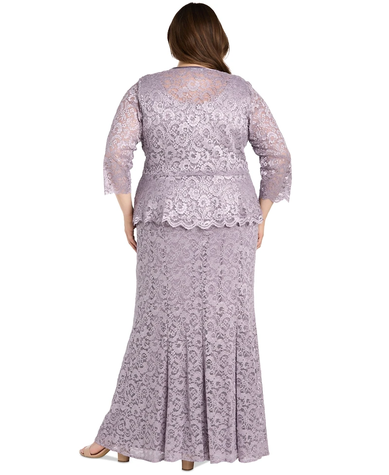 R & M Richards Plus Metallic Lace Jacket and Dress