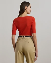 Lauren Ralph Lauren Women's Rib-Knit Cotton-Blend Elbow-Sleeve Tee